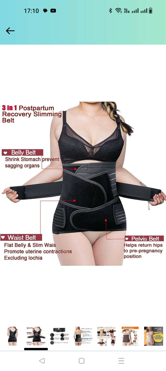 PLOVO 3 in 1 Postpartum Abdominal Support belt Belly Wrap Waist/Pelvis Belt Body Shaper Post natal (Free size) (Fit from 30 Inch to 46 Inches of waist)