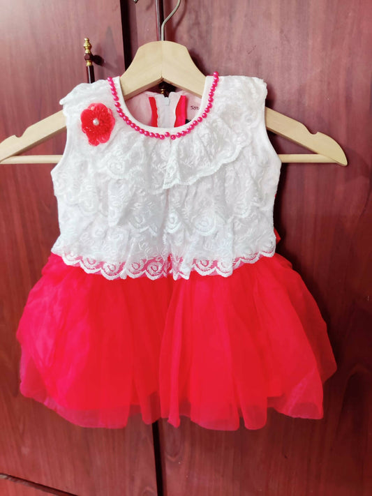 White and Red Baby Girl Frock/Dress