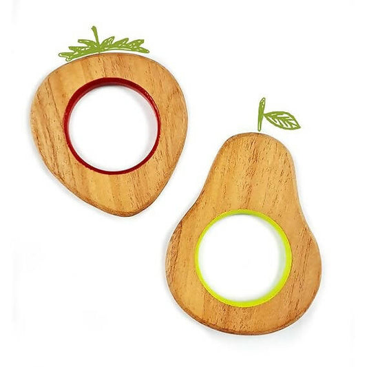 Soothe your baby's teething pain with Babycov's Colorful Neem Wood Teethers - adorable fruit shapes for natural relief!