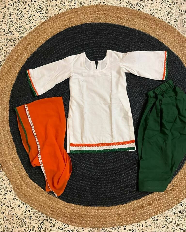 Kurti, Pant and Dupatta Set for Girls in the National Flag- Tricolour independence day dress Colour - PyaraBaby