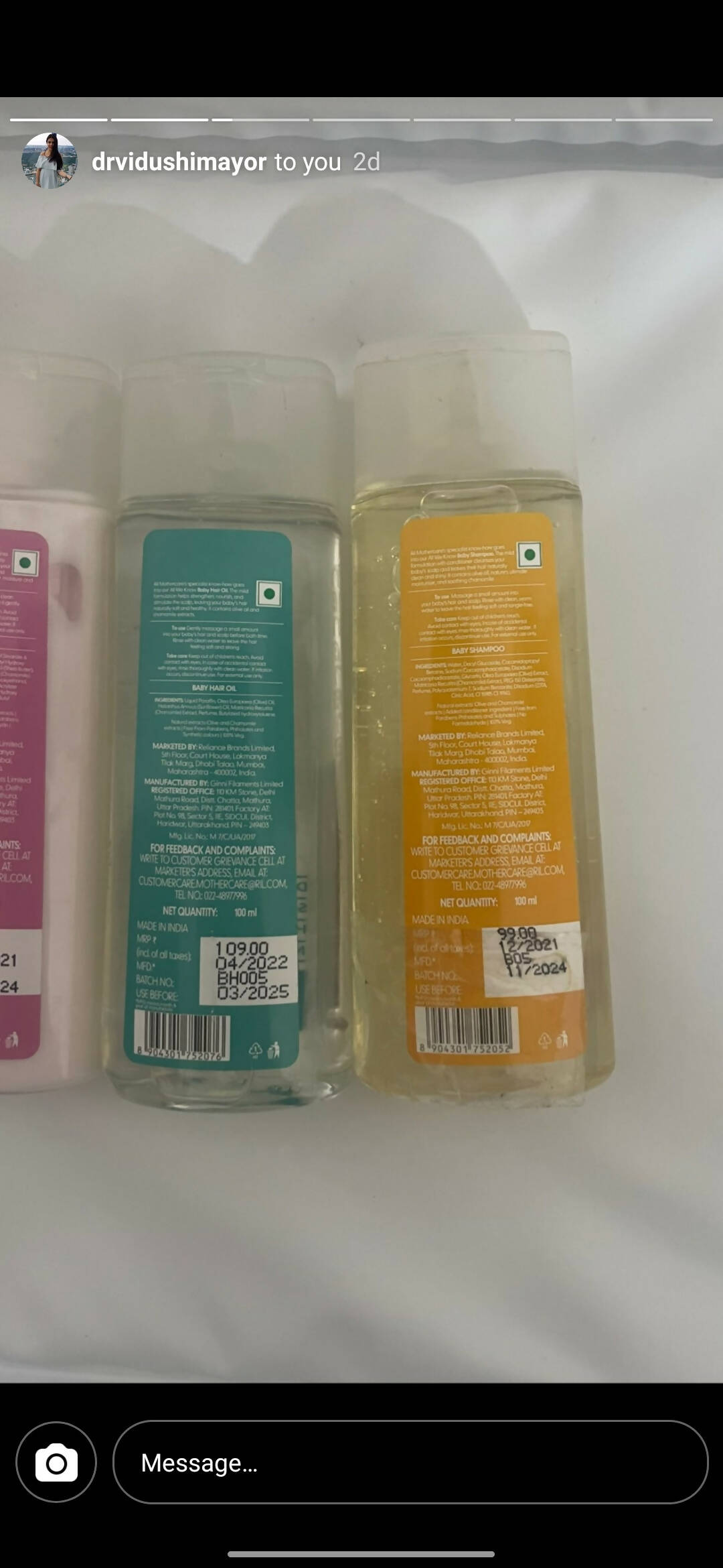 MOTHERCARE Baby Oil, Baby Shampoo, Baby Lotion, Bubble Bath and Baby Milk
