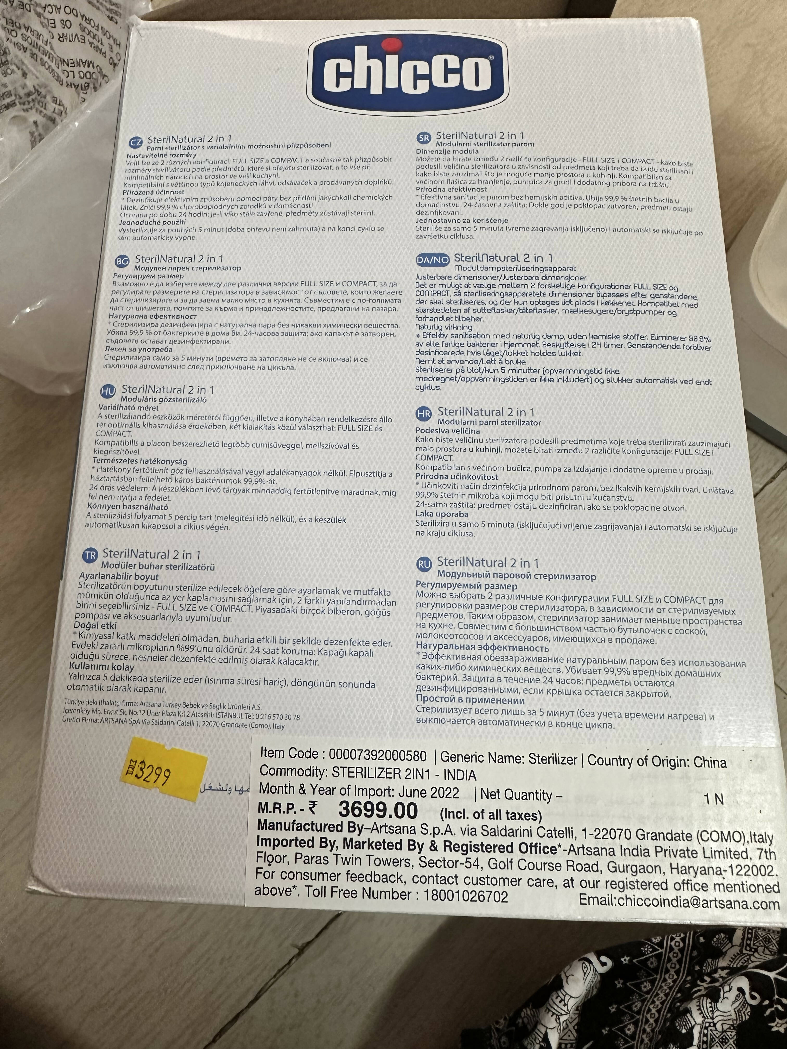 CHICCO Baby Bottle 2 in 1 Steriliser / Sterilizer- 6 bottles - PyaraBaby
