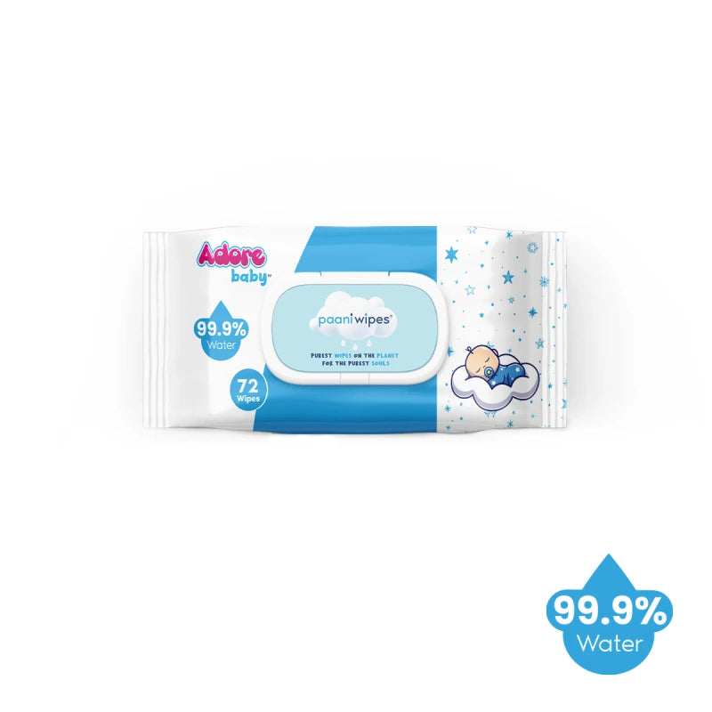 Paani Wipes – 99.9% Pure Water Wipes – FDA Approved- Dermatologically Tested – Goodness of Aloevera- Unscented- 72wipes – Pack of 1