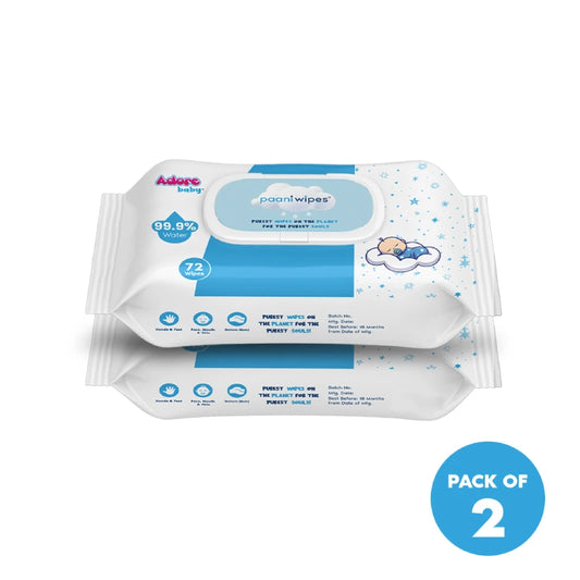 Paani Wipes – 99.9% Pure Water Wipes – FDA Approved- Dermatologically Tested – Goodness of Aloevera- Unscented- 72wipes – Pack of 1 - PyaraBaby