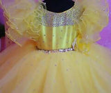 Yellow Ruffle Party Frock/Dress With Crystals and Pearls For Baby Girl