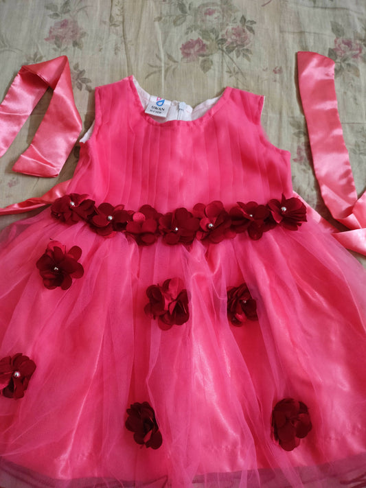 Rose pink colored party frock, 9-12 months - PyaraBaby