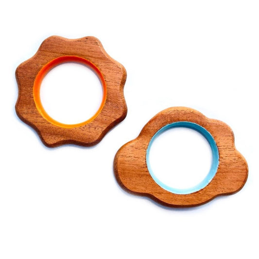 Bring sunshine and comfort to your baby's teething with Babycov's Cute Cloud and Sun Neem Wood Teethers - organic goodness for safe and playful chewing!