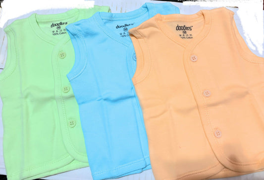 Thermal vest for new born 100% cotton pack of 3 assorted colours - PyaraBaby