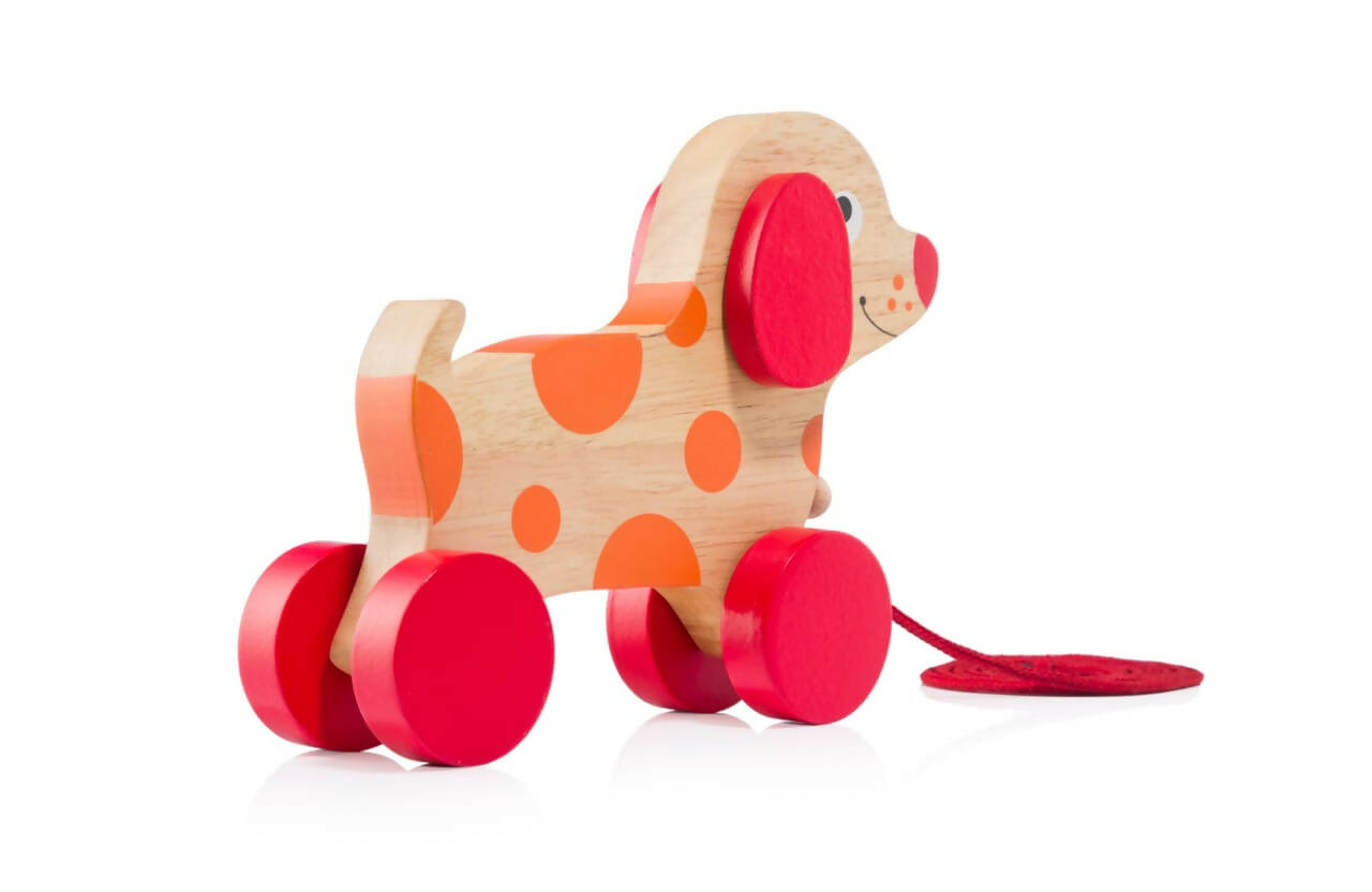 The wooden pull along dog, an adorable and classic children's toy, designed to encourage early mobility and imaginative play - PyaraBaby