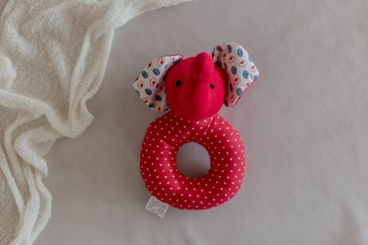 Elephant Face Rattle, baby sensory toy, soft rattle, handheld rattle - PyaraBaby
