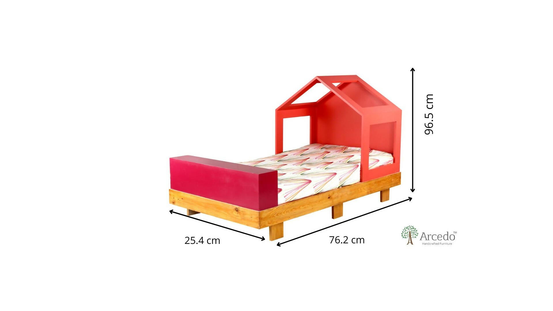 Castle Kids Wooden Bed , Dimensions (L x W x H) (cm) 152.4 x 86.3 x 20.3