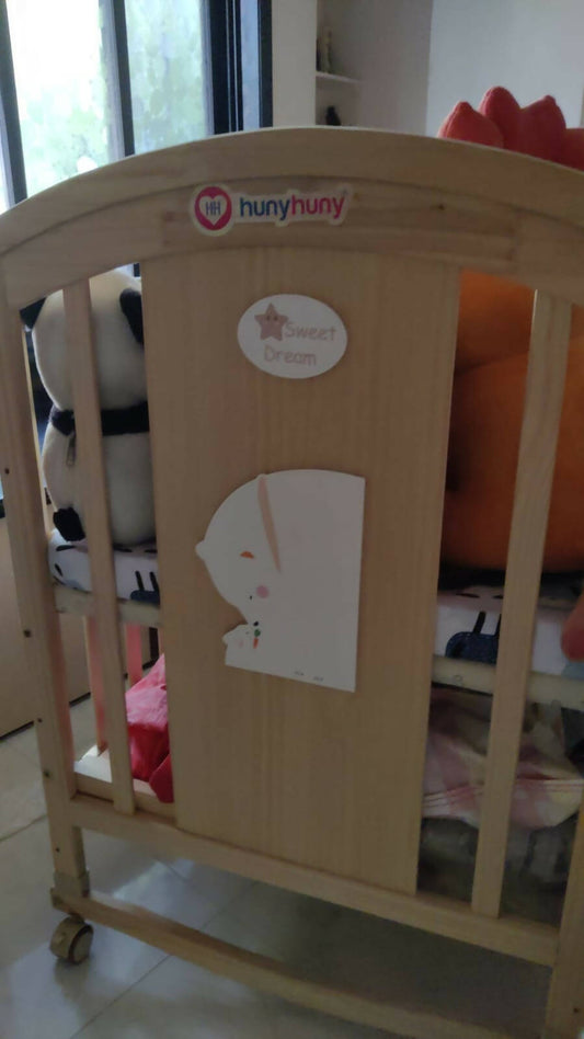 HUNY HUNY Crib 12 In 1 Rocking Cot - With Mattress and Bumper, Dimensions: 123×66×100 cm