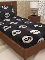 Cotton Grey & White Panda 3D Print Single Bedsheet with 1 Pillow Cover