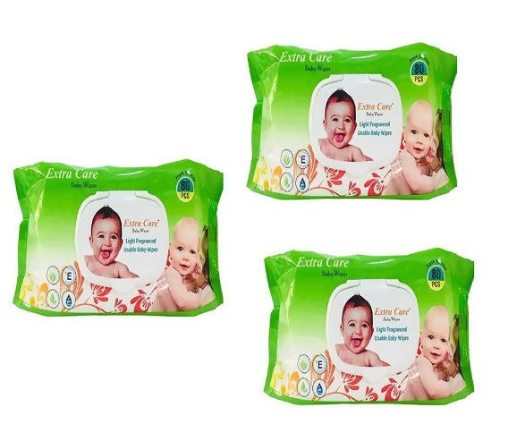 Extra Care Baby Wipes - 80 piece ( pack of 3) - PyaraBaby