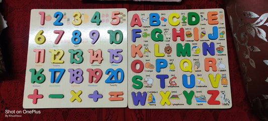 Woooden Alphabets and Numbers Puzzles Educational Learning Board Set