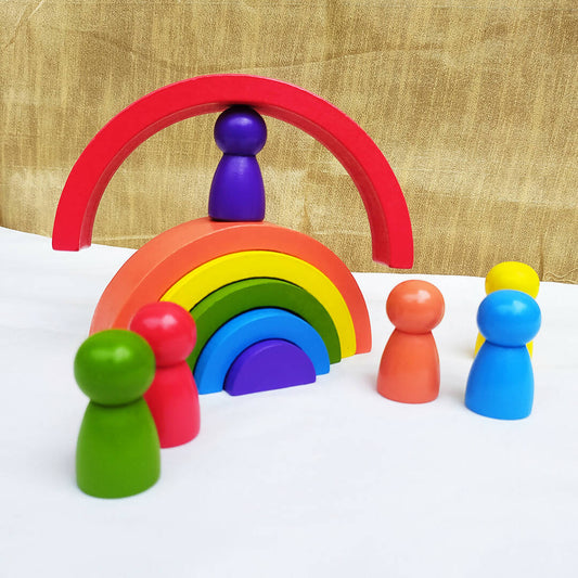Colorful Wooden Stacker with 6 wooden Peg Dolls - Medium (Pack of 1)