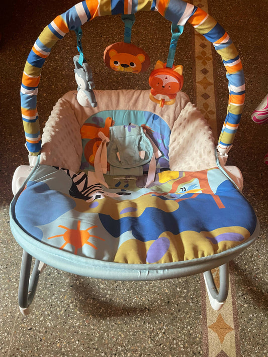INFANTSO Baby Rocker Portable Including Free Mosquito Net & U Shape Pillow with Calming Vibrations & Musical Toy Blue